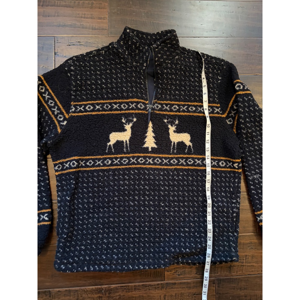 Quarter Zip Sherpa Fleece Pullover Reindeer Fair Isle animal cozy winter holiday - Picture 4 of 6